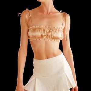 Are You Am I champagne ruched silk crop tank top. Size S.